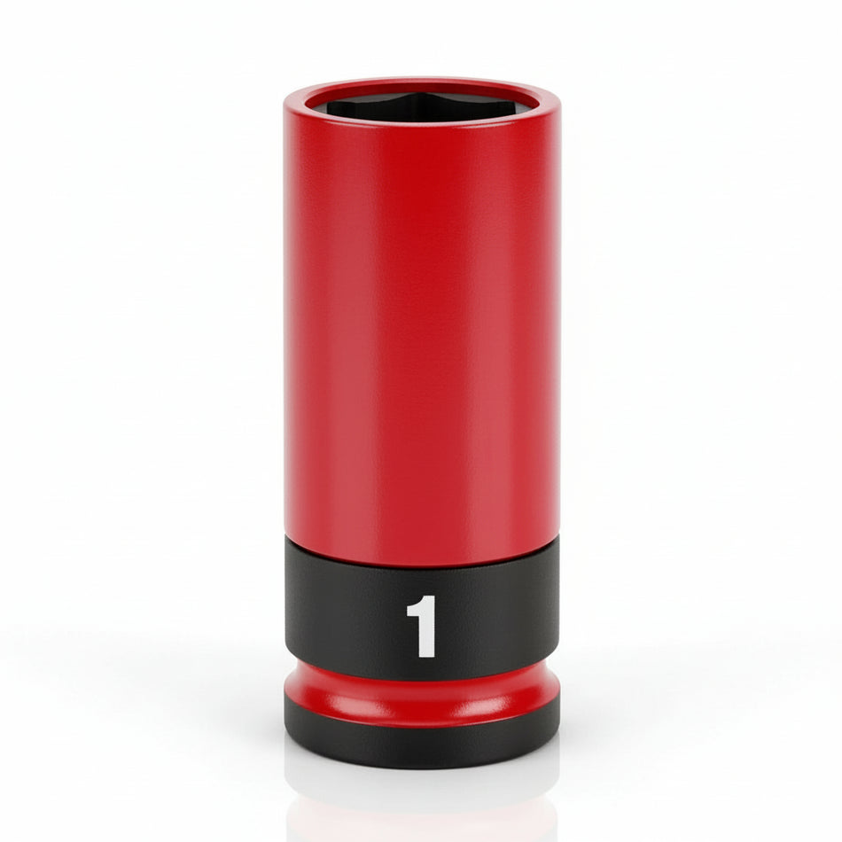 Red and black cylindrical tool bit with number 1 on a white background